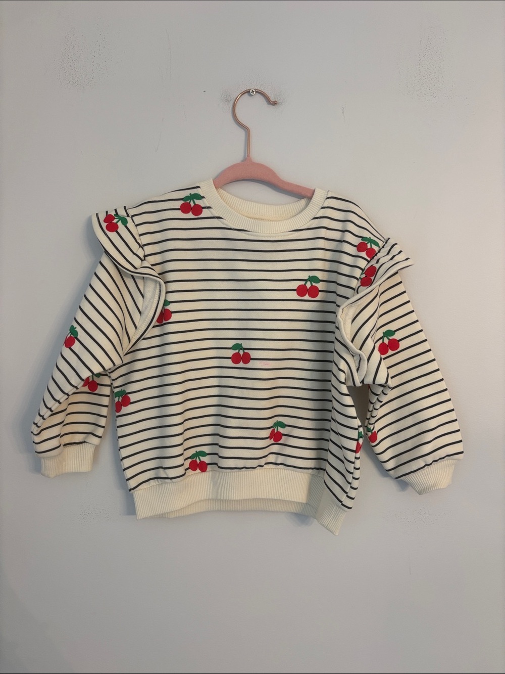 H&M Cream and Navy Striped Crewneck Sweatshirt with Cherry Design